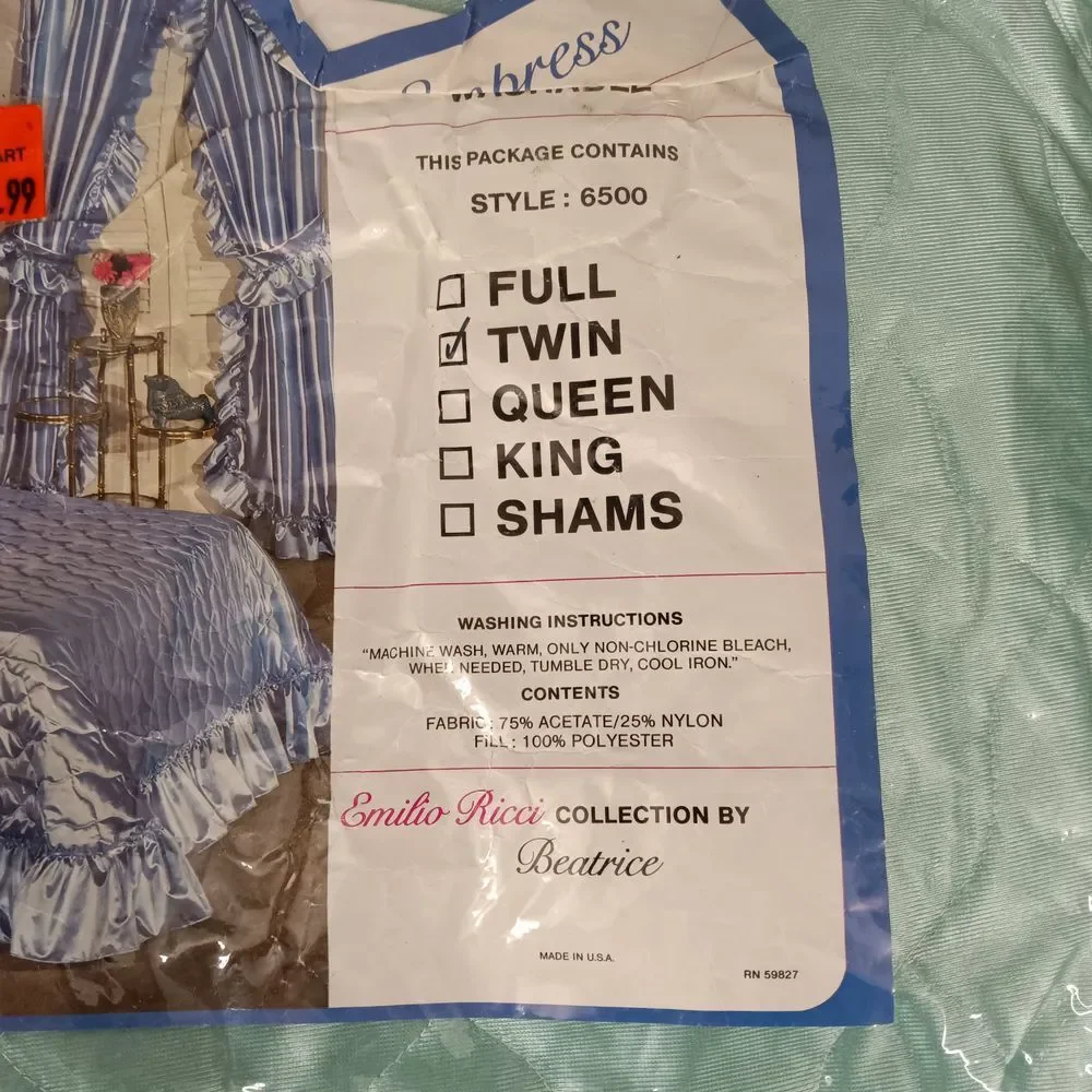 Vintage Emilio Ricci Pastel Green‎ Twin Bedspread Quilt & 2 Sham Set Made in USA